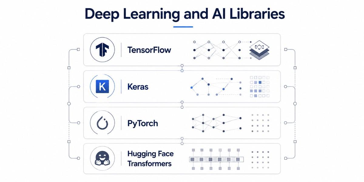 a image showcasing the deep learning and AI python libraries for data science